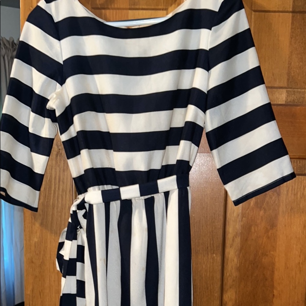 Gianni Bini navy blue and white striped mid sleeved dress